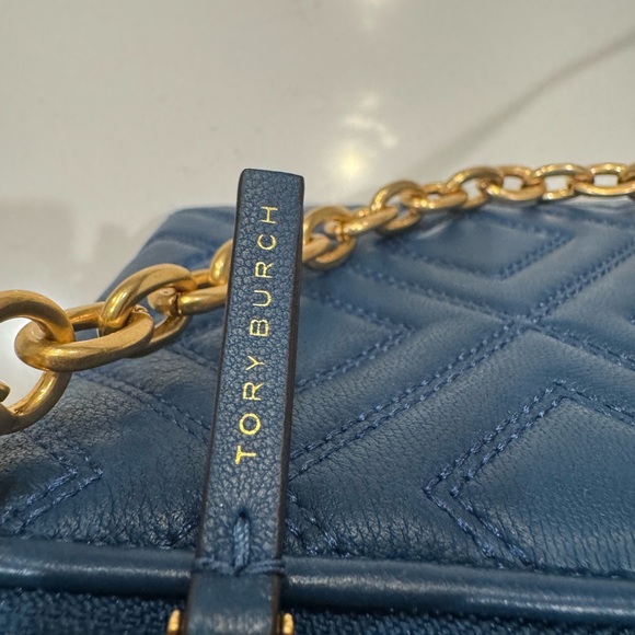 Tory Burch mini symphony blue Fleming Quilted Blue and Gold Crossbody Bag - Picture 3 of 8